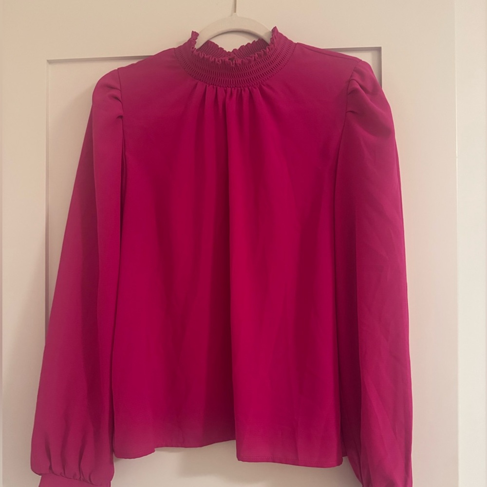 Fuchsia mock neck blouse, practically brand new size large